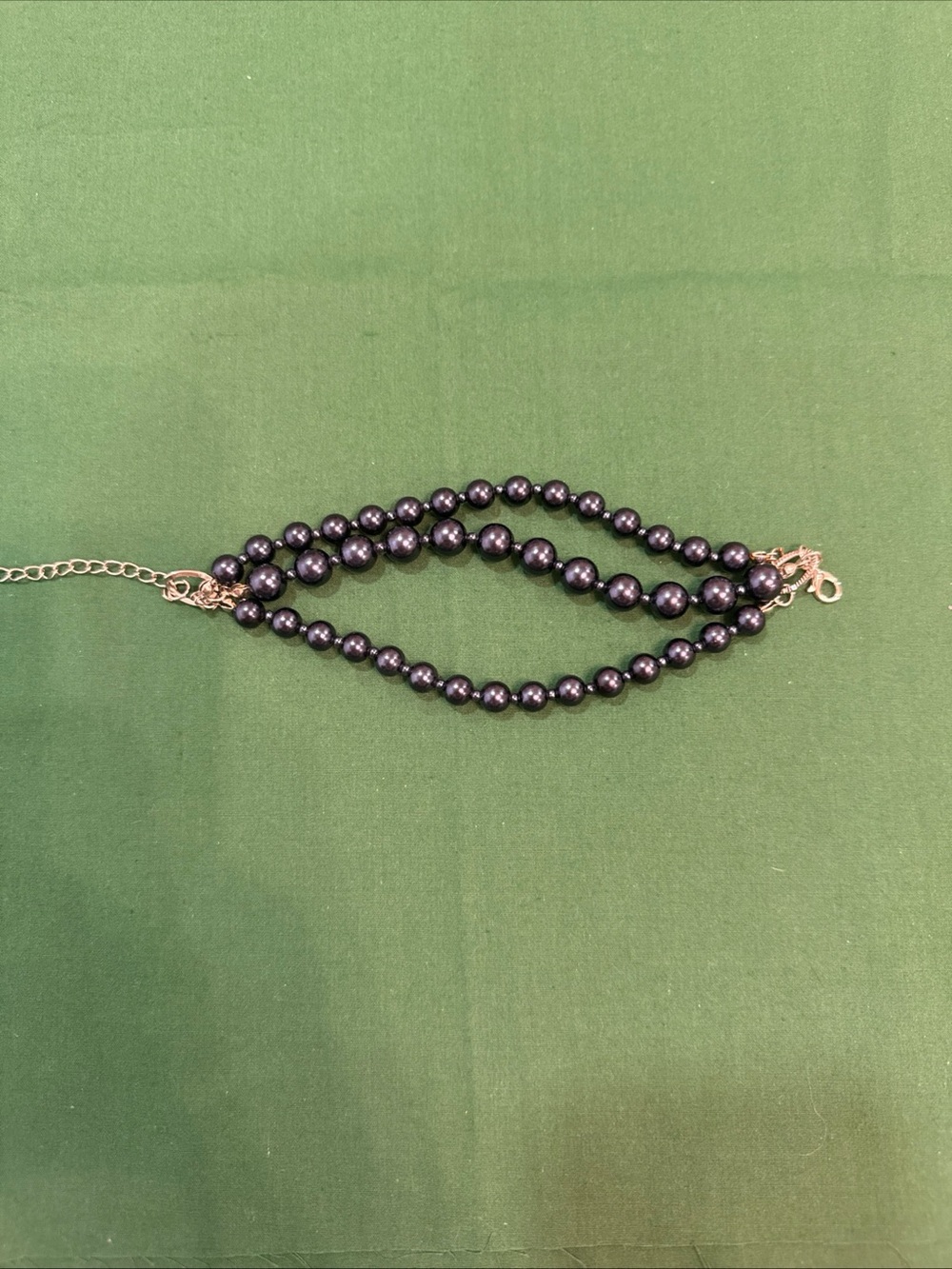 Triple Strand Beaded Bracelet Navy Blue  SilverTone Lobster Clasp #2B
